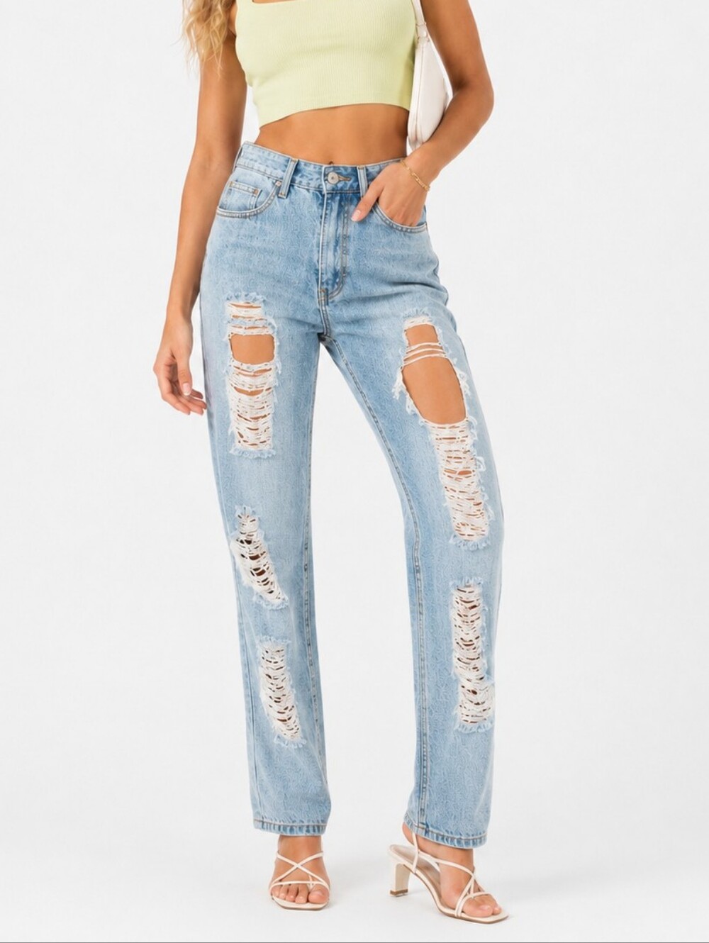 Princess Polly Distressed Mom Jeans High Rise Ripped Light Wash Y2K Grunge